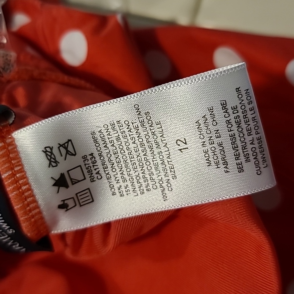 Carmen Marc Valvo Coral & White Polka Dot One-Piece Swimsuit - Picture 4 of 4